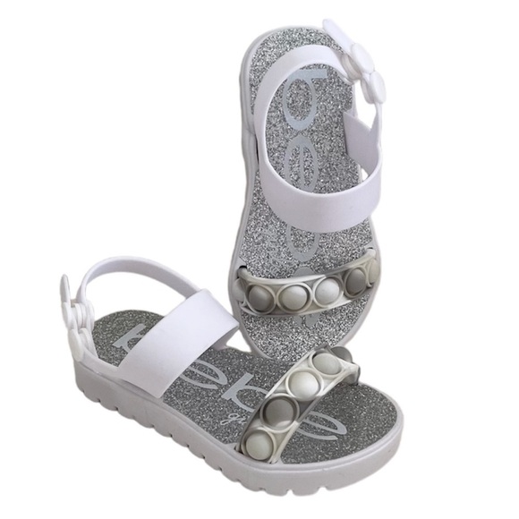 Bebe Toddler White Silcone Rubber Pop It Silver Glitter Sandals Size Small 5/6 - Picture 13 of 13